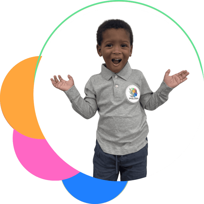 Surprised smiling child wearing gray polo